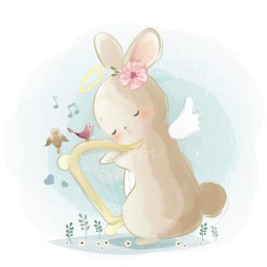 Angelic Bunny Playing a Harp-image