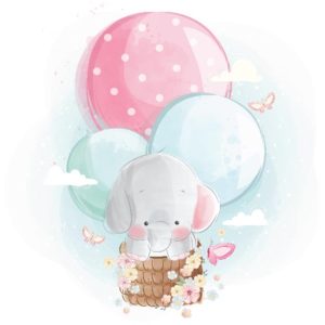 Little Elephant Flying With Balloons-image