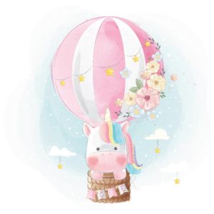 Cute Unicorn Flying With Hot Air Balloon-image