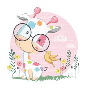 Stitch Patterned Giraffe and a Little Bird-image