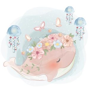 Pinky Spring Whale and Little Jellyfishes-image