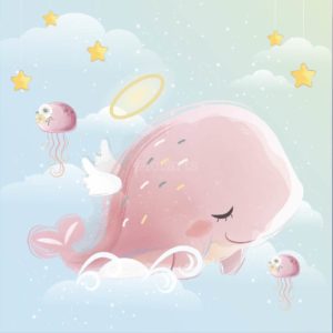 Angelic Pink Whale Flying in the Sky-image